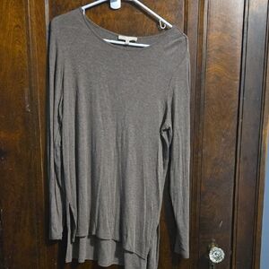 Joan Vass Long Sleeve Relaxed Tunic in Taupe Gray
